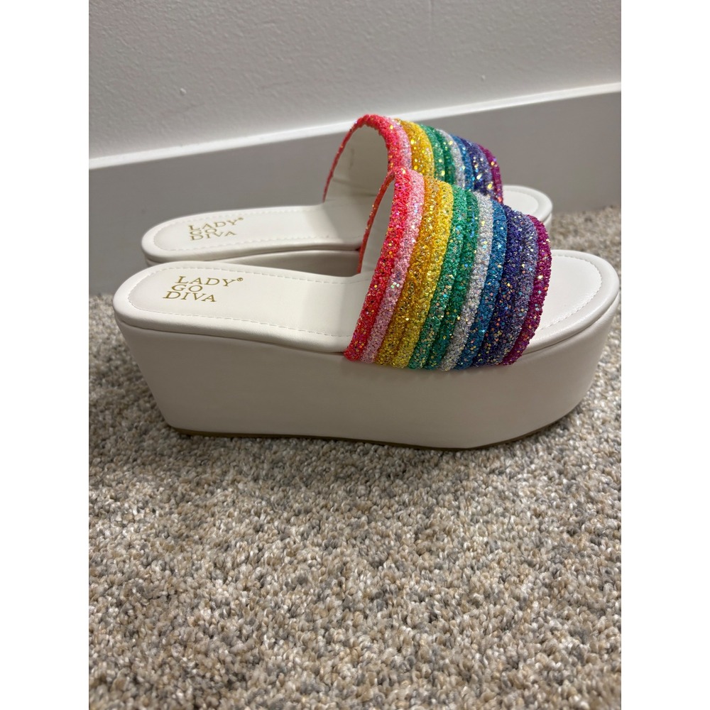 New Lady Go Diva Rainbow Platform Sandals – White – Size 5.5 - Picture 4 of 9